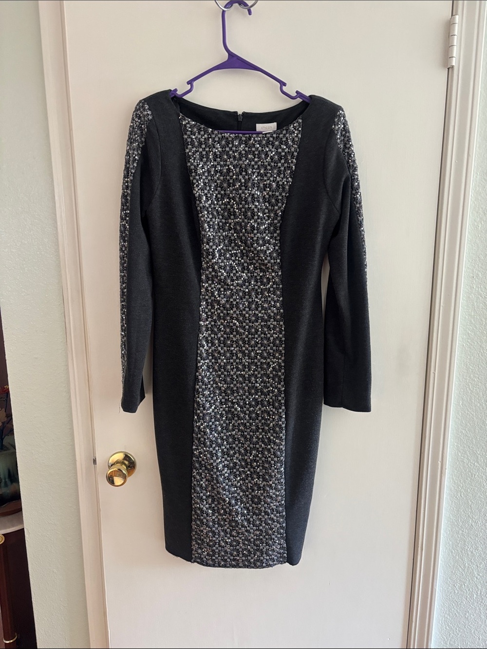 Chico's Black Dress with Silver Metallic Center Panel